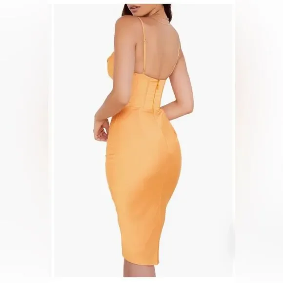 House of CB Myrna Tangerine Satin Corset Midi Dress Size XS NWT - Picture 3 of 16